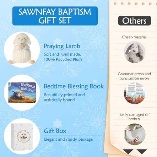 Sawnfay Baptism Gift Set for Boys 7 Praying Lamb Bedtime Blessing Book