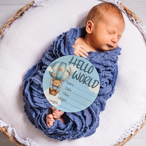 6 Inch Wooden Baby Announcement Sign with Bear and Balloon Design