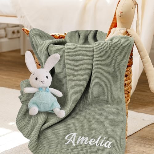 Personalized Baby Blanket with Name - Custom Embroidered Knit Blanket