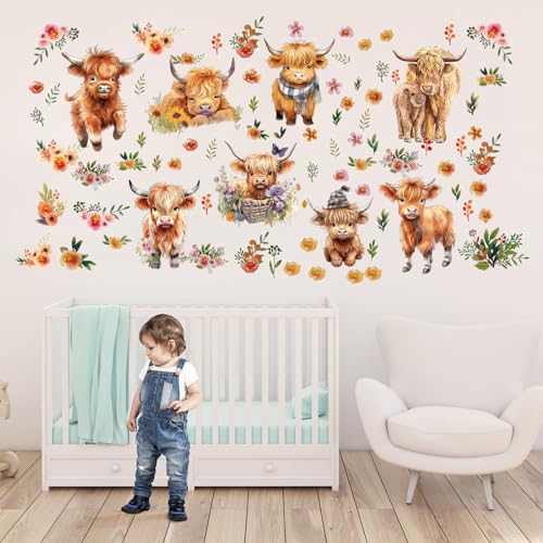 Yinder 12 Sheet 78 Pcs Highland Cow Wall Decals 1