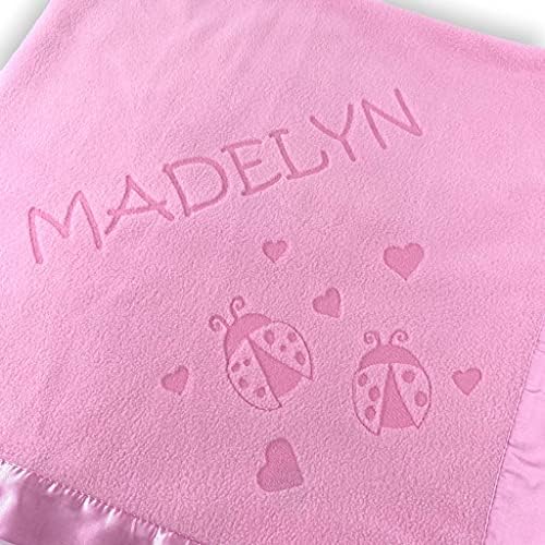 Custom Catch Personalized Girl Pink Baby Blanket with Flower Design