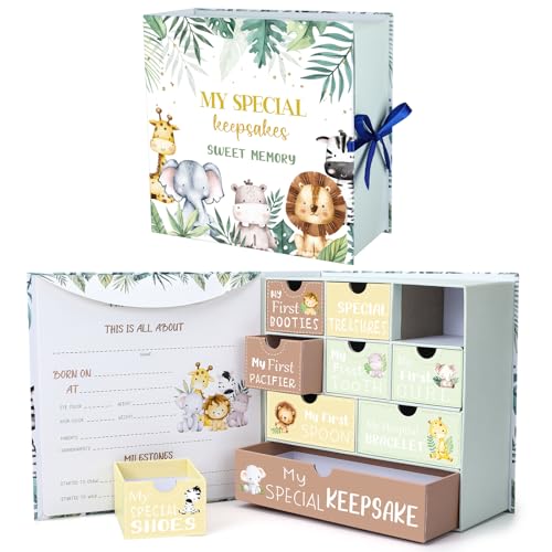 Beeveer Baby Keepsake Box with 9 Labeled Compartments 1