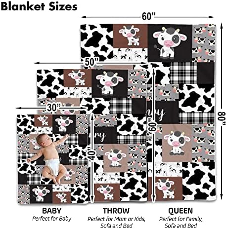 VibeCustom Personalized Cow Print Baby Blanket with Name