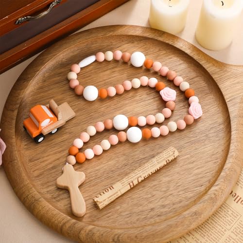 Misdary Baby Silicone Rosary Baptism Gift Pink Flowers 1