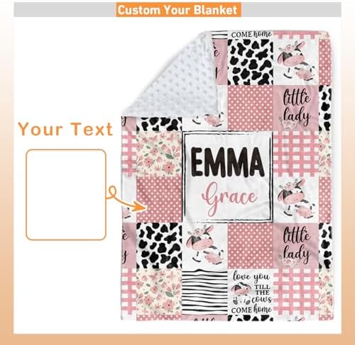 Custom Baby Blanket - Pink Cow Design for Boys Girls