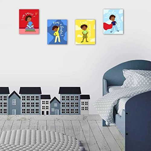 FRAMED Black Boys Canvas Wall Art 8x10x4PCS