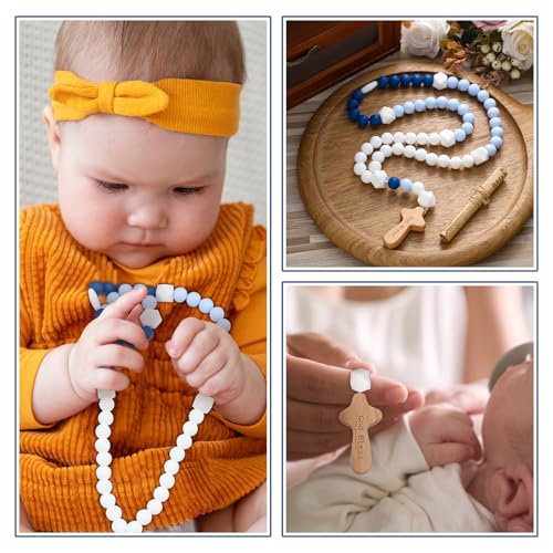 Misdary Blue Cross Baptism Silicone Rosary Gift