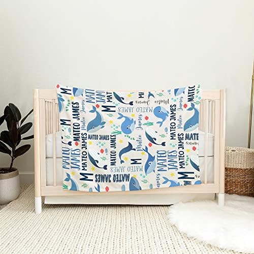 VibeCustom Ocean Whale Baby Blanket with Name