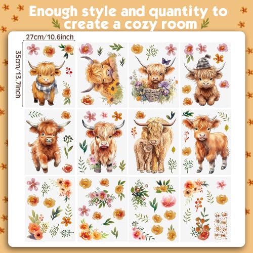 Yinder 12 Sheet 78 Pcs Highland Cow Wall Decals 1