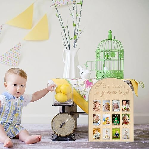 My First Year Photo Display Wood Board - 12 Months Baby Milestone Frame