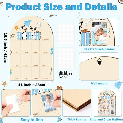 R HORSE Baby 1st Birthday 3D Cowboy Photo Board 12-Month Milestone Frame