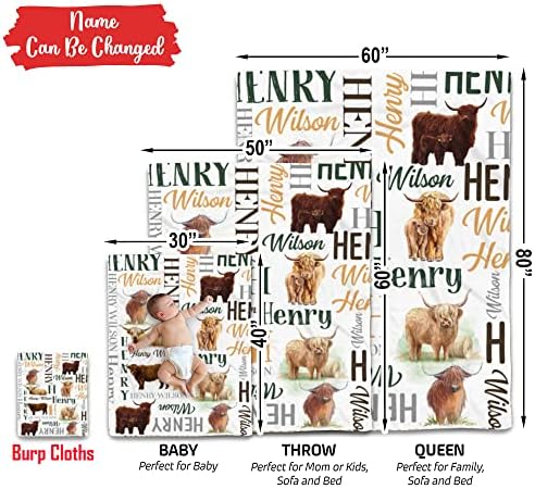 Personalized Cow Print Baby Blanket with Name