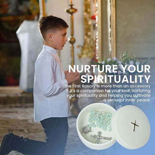 Sweet Treasures Gift - Baptism Rosary for Boys with Ceramic Box and Card