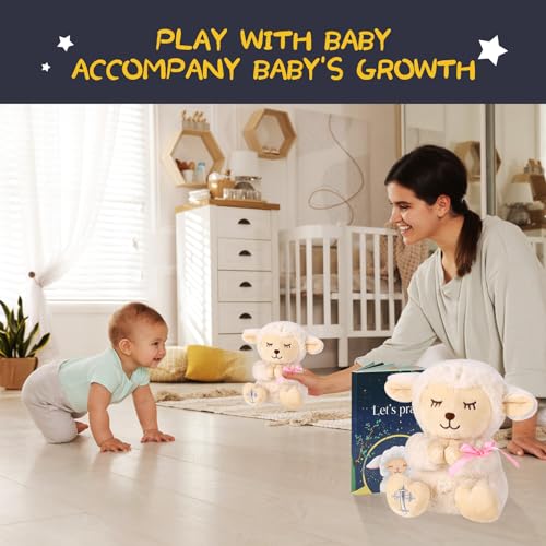 VUNCESSIN Baby Girl Baptism Gift Set with Plush Lamb and Prayer Book
