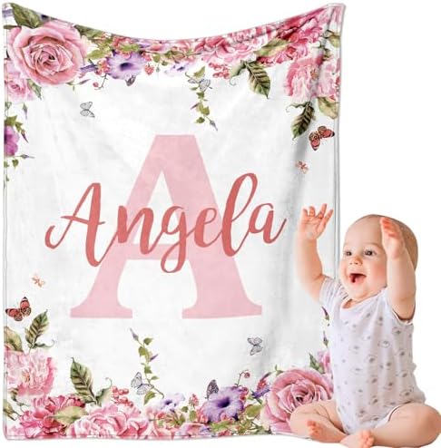 Personalized Baby Blanket with Name for Girls Custom Flannel 30X40