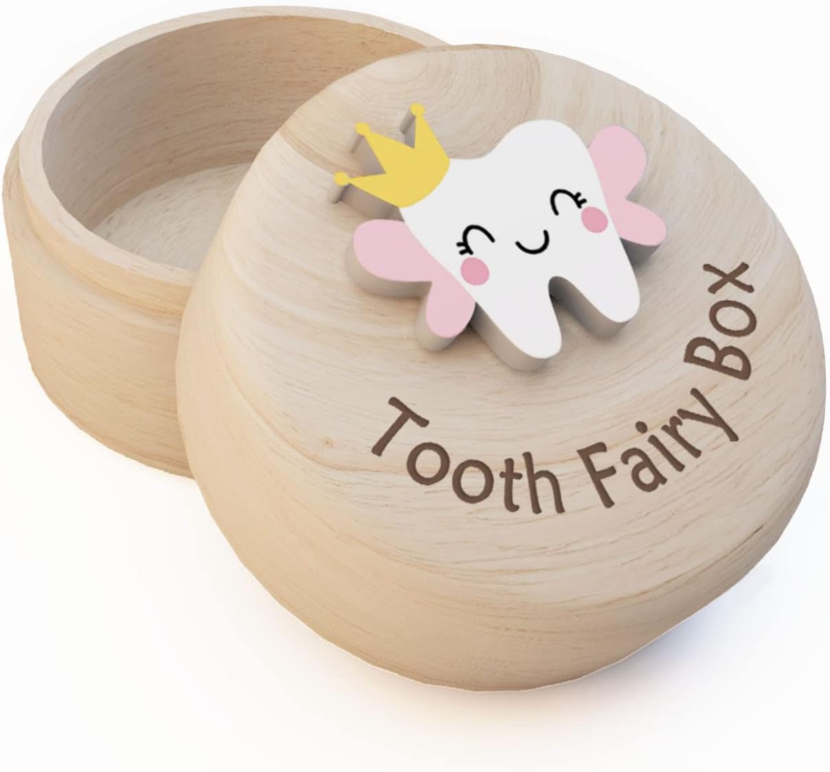 Tooth Fairy Box for Girls - Cute Carved Wooden Storage