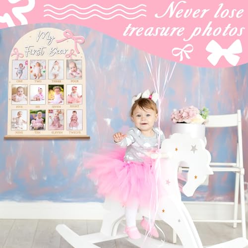 Pink Bow First Year Milestone Photo Board Decor