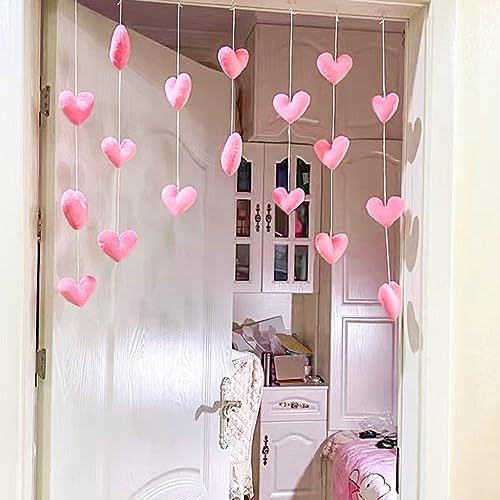 Fluffy Heart Door Hanging Decor Plush Curtain - Light Pink