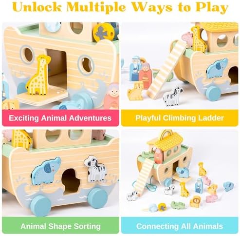 Arristone Wooden Noahs Ark Playset for Toddlers