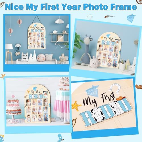 R HORSE Baby 1st Birthday 3D Cowboy Photo Board 12-Month Milestone Frame