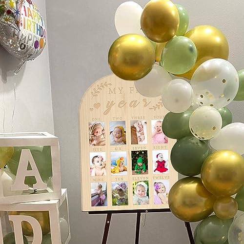My First Year Photo Display Wood Board - 12 Months Baby Milestone Frame