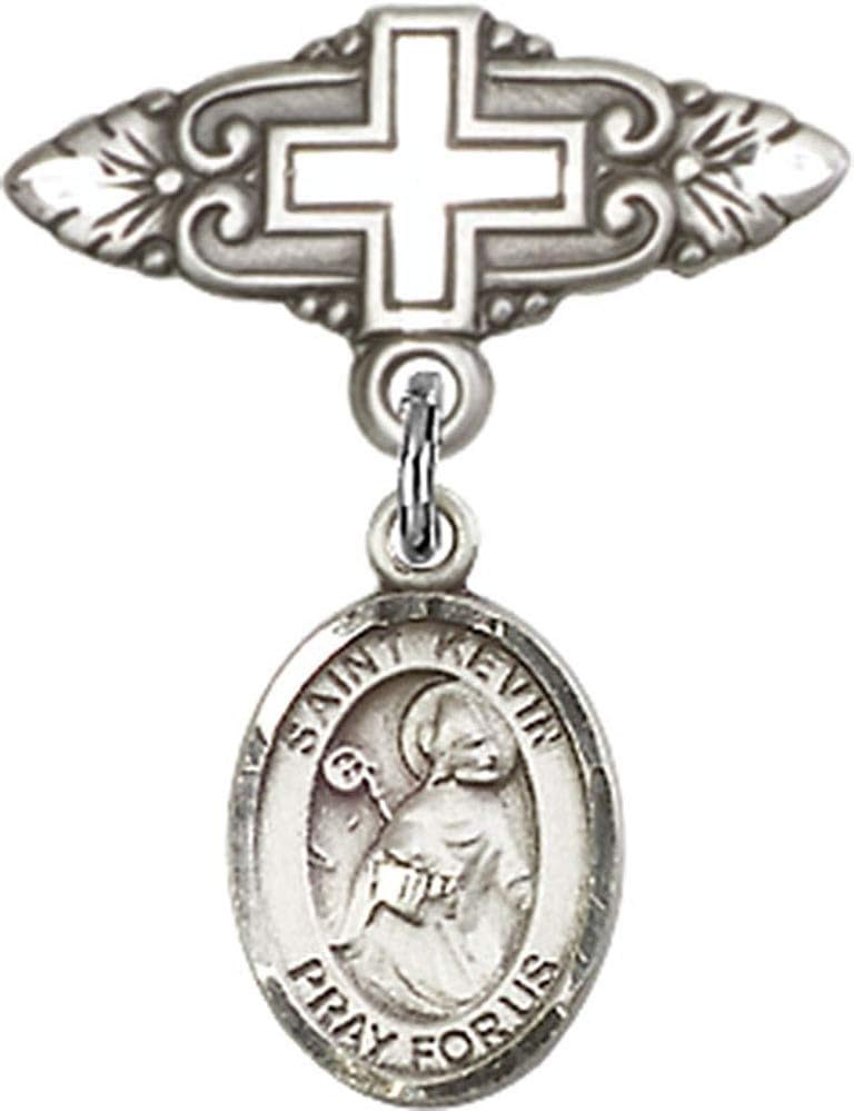 Sterling Silver Baby Badge with St Kevin Charm and Cross