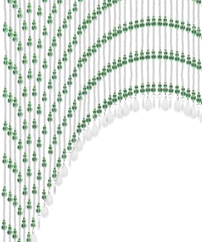 Green Beaded Curtain for Doorway and Window with Stainless Steel Strings