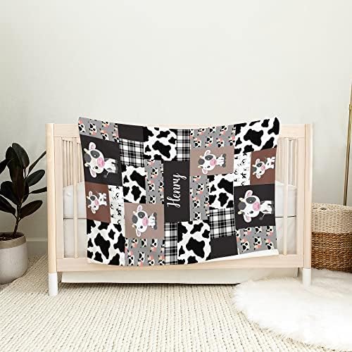 VibeCustom Personalized Cow Print Baby Blanket with Name