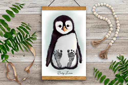 Memory Lane Gifts Co Baby Footprint Art - Baby Penguin Teal Teak 1