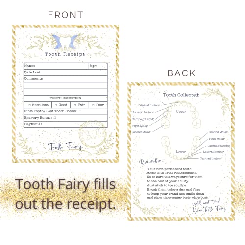 20 Tooth Fairy Receipt Cards Light Gold Bag