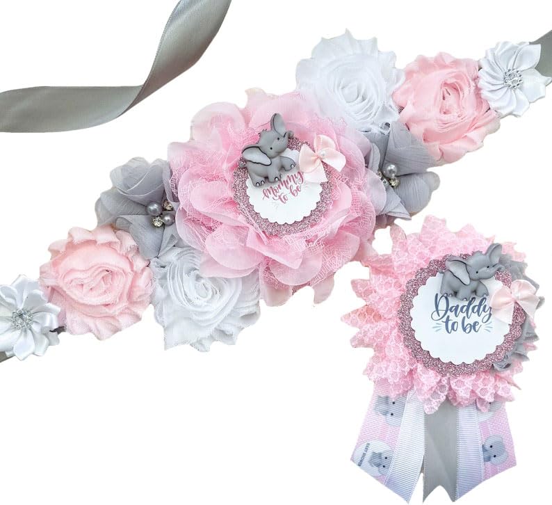 Pink Elephant Mom to Be Maternity Sash
