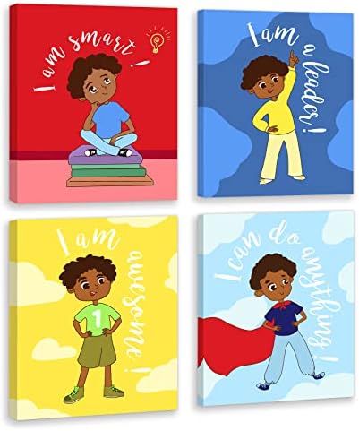 FRAMED Black Boys Canvas Wall Art 8x10x4PCS