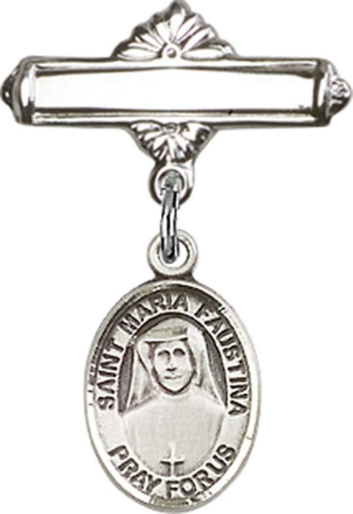 Sterling Silver Baby Badge with St Maria Faustina Charm