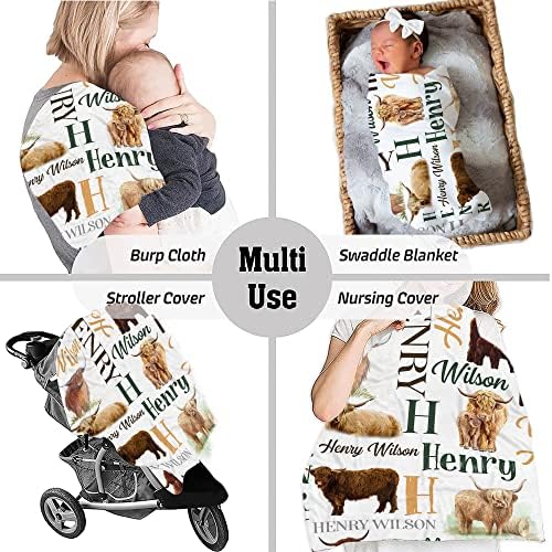 Personalized Cow Print Baby Blanket with Name