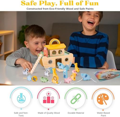 Arristone Wooden Noahs Ark Playset for Toddlers