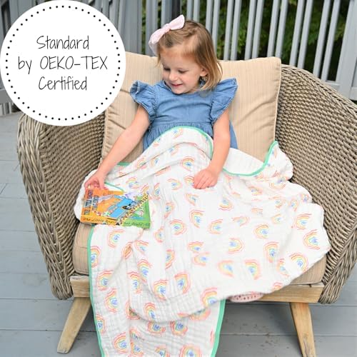 LollyBanks Muslin Blanket Rainbow Print 47x47 Inches 6 Layers
