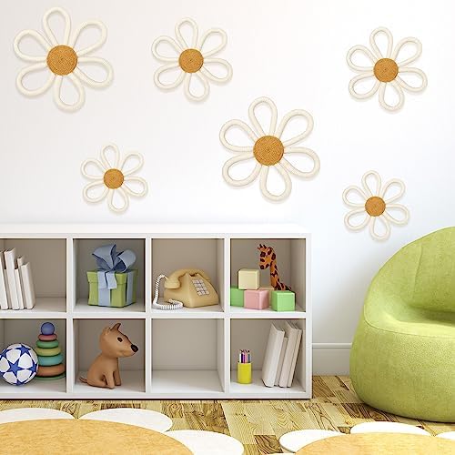 Barydat Boho Wall Hanging Decor Daisy Flower Set 6 Pcs