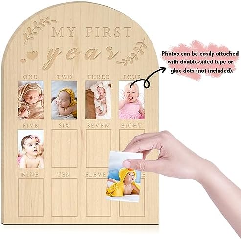 My First Year Photo Display Wood Board - 12 Months Baby Milestone Frame
