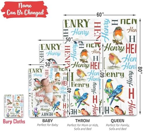 VibeCustom Personalized Bird Baby Blanket with Name