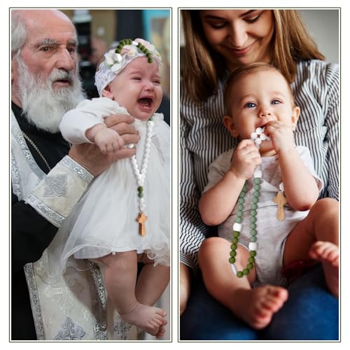 Misdary Baby Silicone Rosary Baptism Gift Green Square