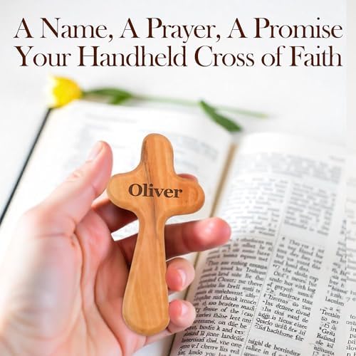 Personalized Olive Wood Cross with Name - 4 Inch Handcrafted Christian Keepsake