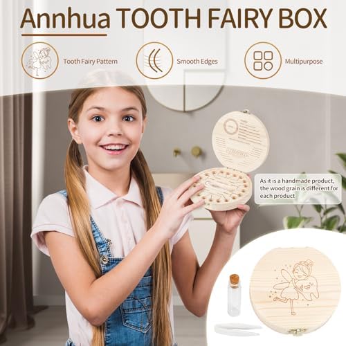 Annhua Wooden Baby Teeth Keepsake Box with Tweezer and Fetal Hair Container