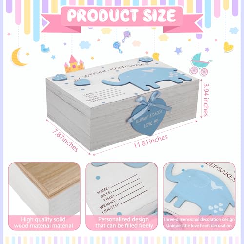 Soaoo 3D Wooden Baby Keepsake Box Blue Elephant