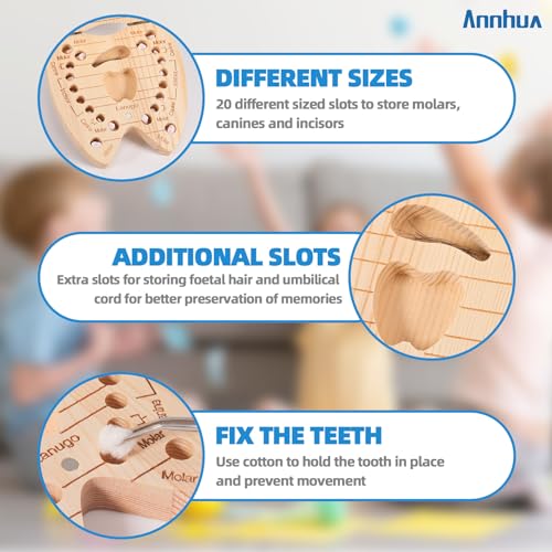 Annhua Wooden Baby Tooth Keepsake Box for Kids