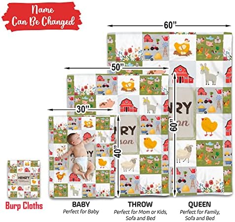 VibeCustom Personalized Farm Animal Baby Blanket