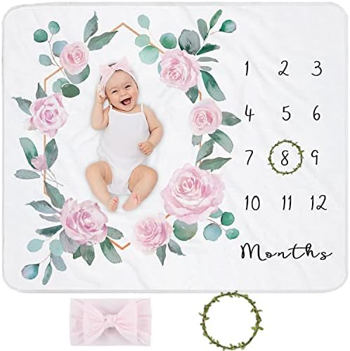 Yoothy Baby Milestone Blanket for Newborn Girl with Growth Chart