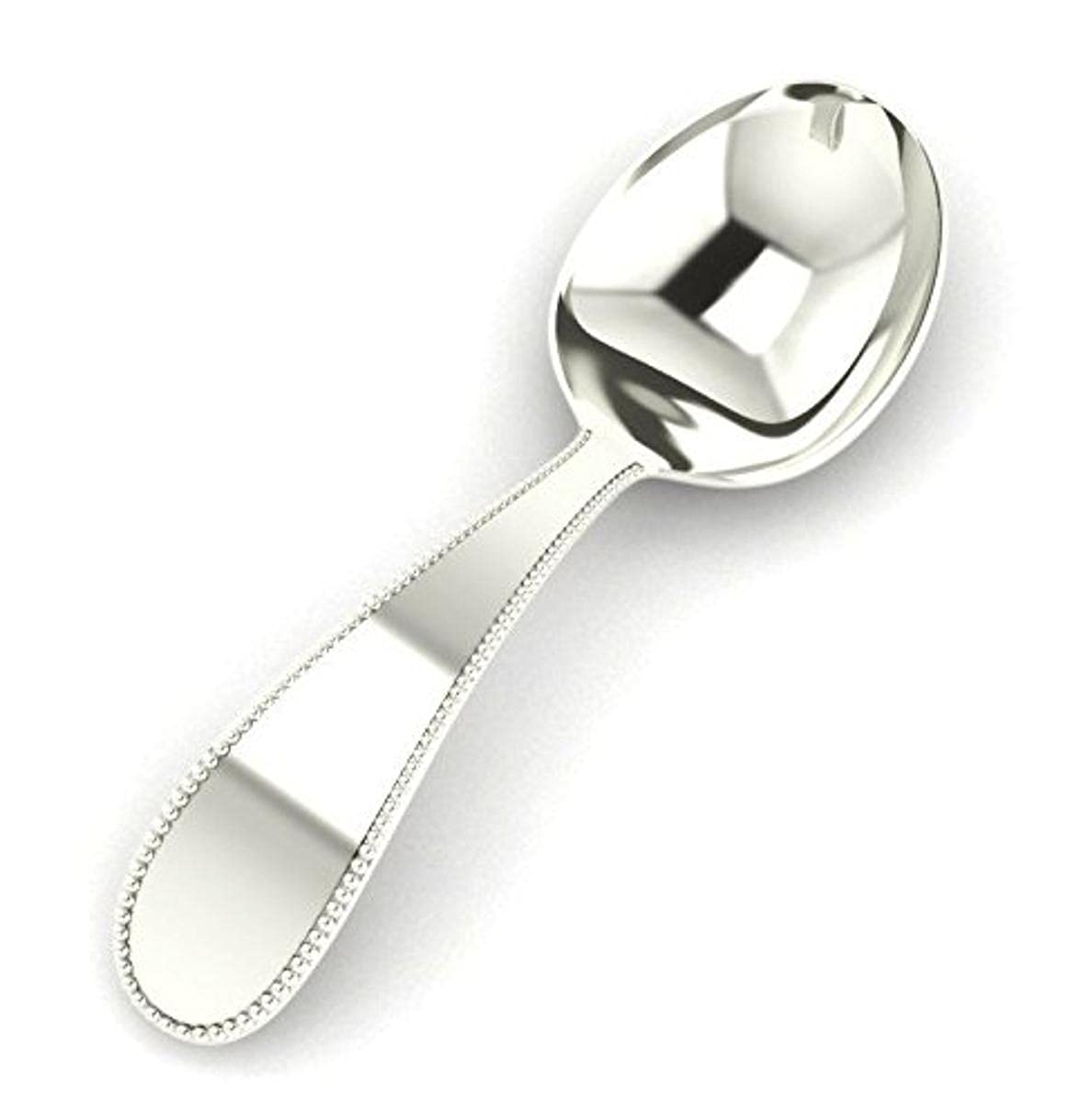 Sterling Silver Beaded Baby Feeding Spoon - Engraved Gift with Box 1