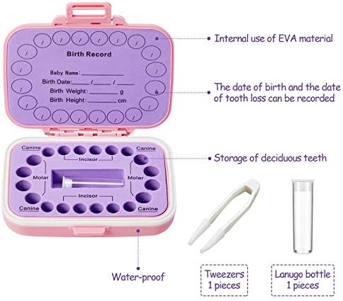Jetec Baby Teeth Keepsake Box with Tweezer and Hair Container - Purple-Pink