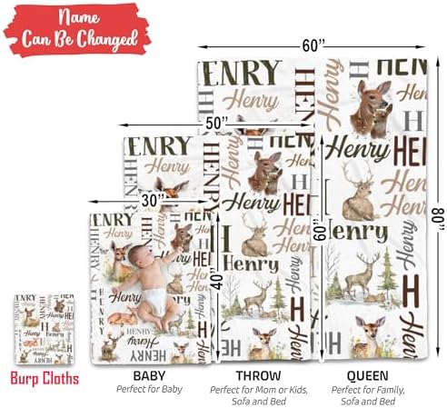Personalized Deer Baby Blanket with Custom Name