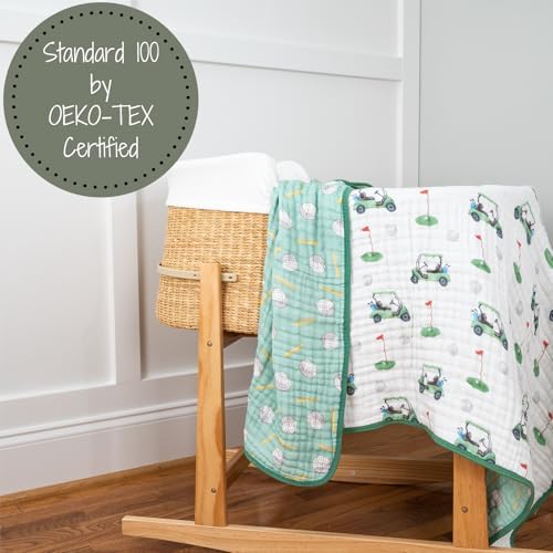 LollyBanks Golf Print Muslin Blanket 47x47 6 Layers Organic Cotton